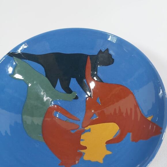 Pottery Cat Bowl Silhouette Artist Marking Vintage 6" Wide - Picture 6 of 8